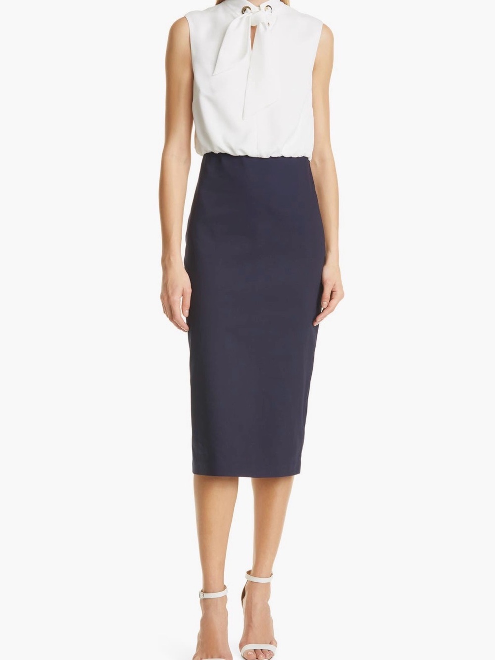 Ted baker London Sleeveless Two-Tone White and Navy Sheath Dress